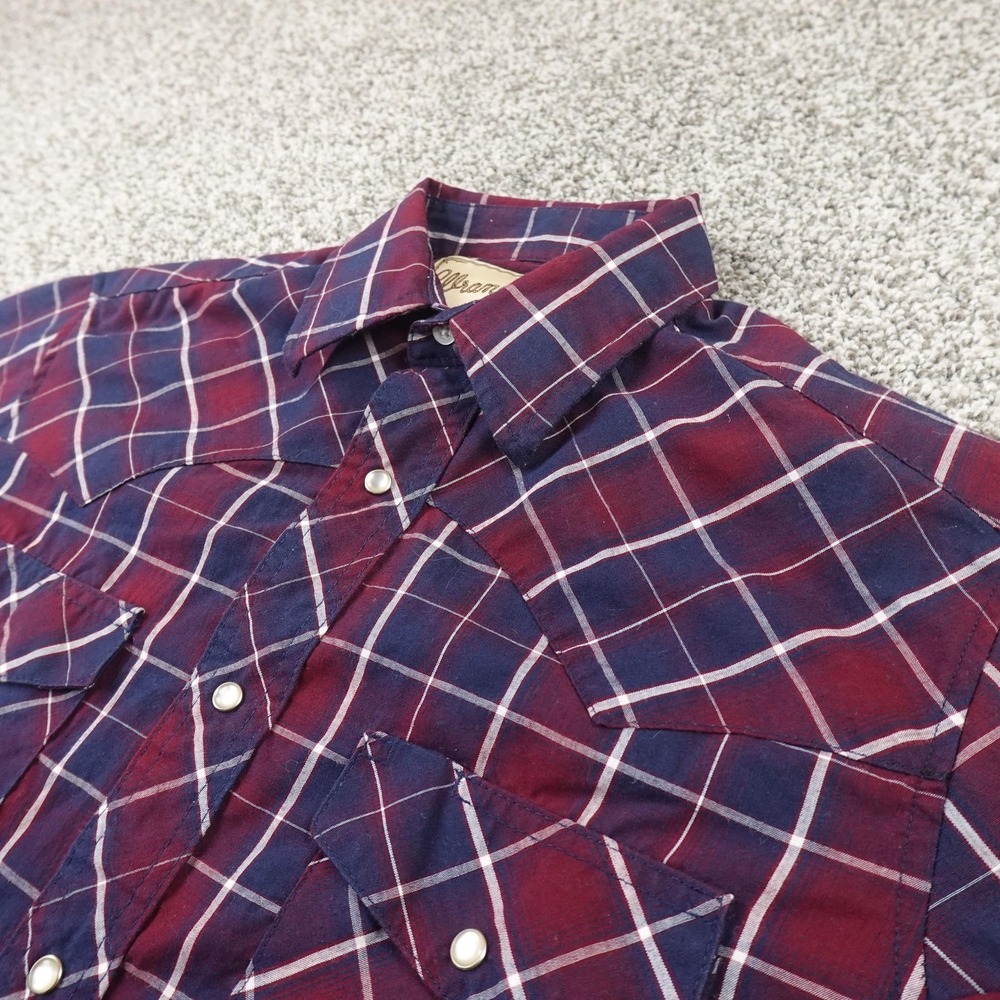 Wrangler Shirt Mens S Red Blue Plaid Western Pearl Snap Long Sleeve Cowboy Rodeo